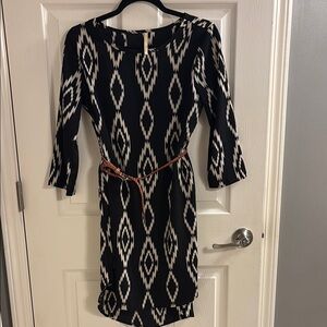 Black and White Sheath Dress with Cuffed 3/4 Sleeves